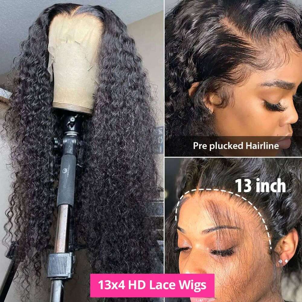 100 Human Hair Wigs 40 Inch HD Half Lace Front Wig Kinky Curly 13x6 Deep Wave Frontal Water Braided Curls Pre Plucked Cut Bleac