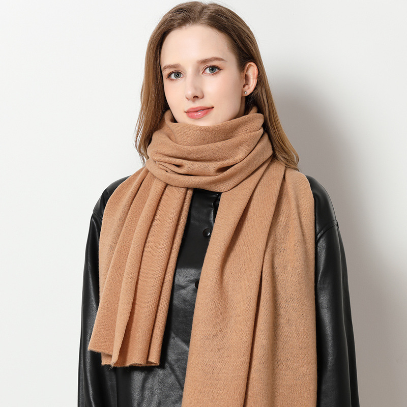K1073 High-end 100% pure wool scarf for women in winter, widened and thickened, all-match solid color large shawl, warm neck scarf