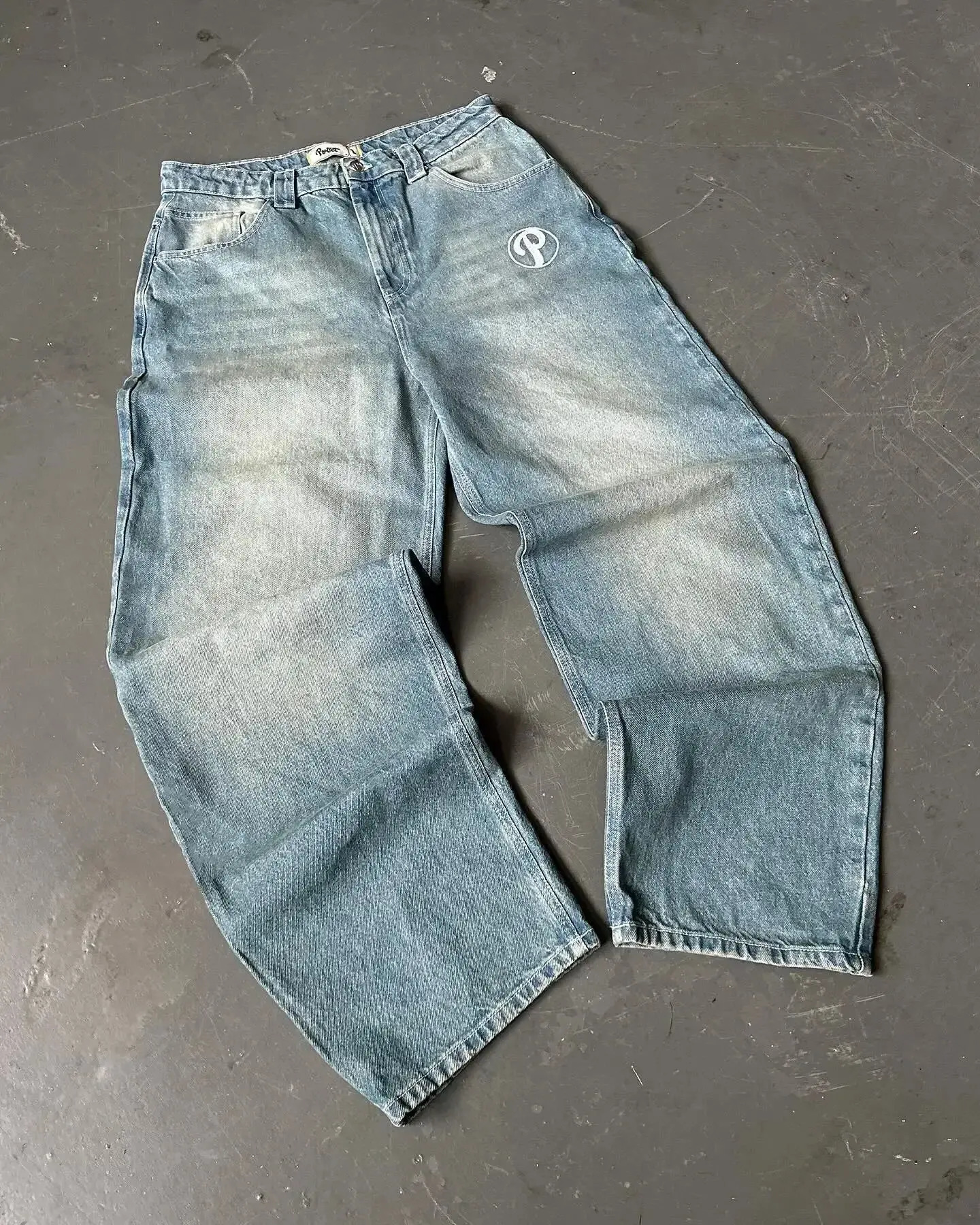 Y2K Protect Streetwear Hip Hop Jeans Mens Pants Harajuku Letter Embroidery Vintage Blue Baggy Jeans High Waist Wide Leg Trouser 250617
