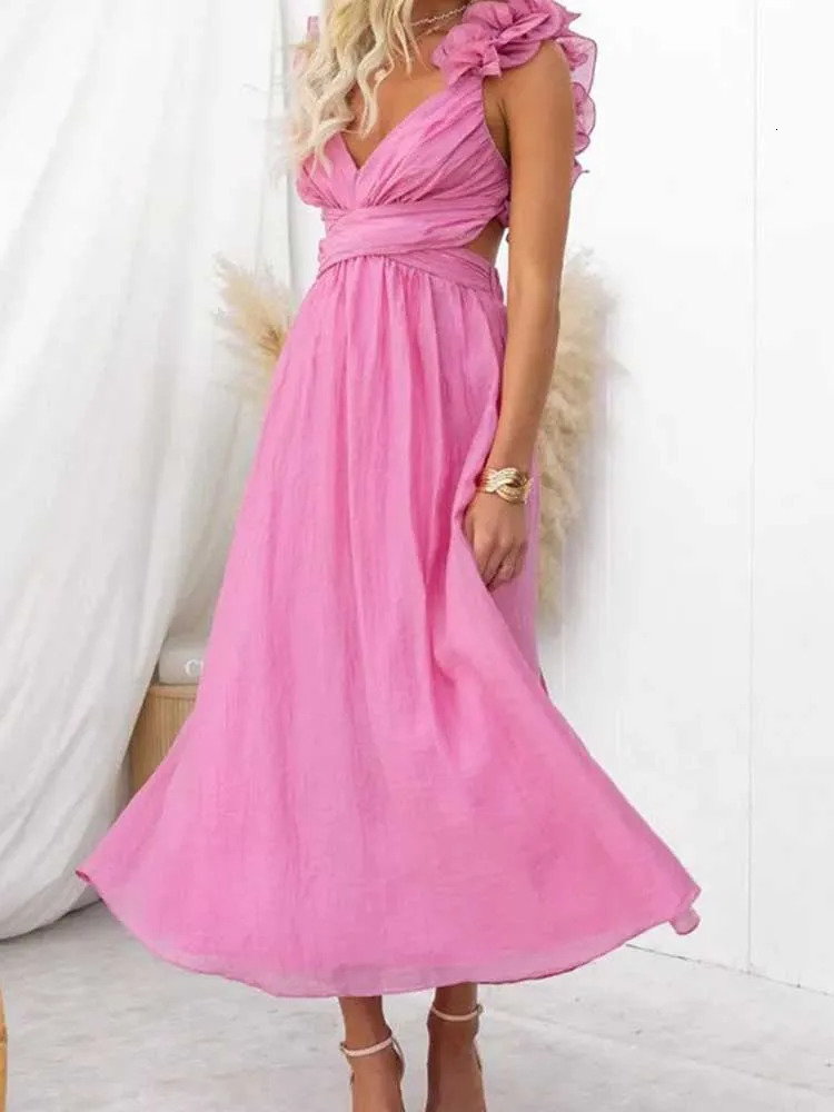 Sleeveless Dresses for Women Elegant Straps Pleated Dress Backless Summer Cotton Linen Dresses High Waist Wholesale Drop 250618