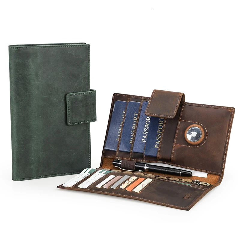 CONTACTS Genuine Leather Family Passport Clutch Wallets RFID Card Holder AirTag Slot Cover Families Travel Bag Handbag 250614