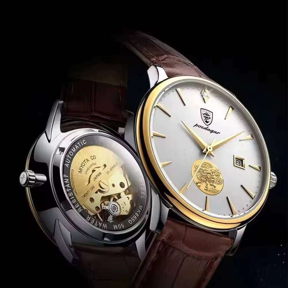 DHgadgets 151 Mechanical Tourbillon Leather Waterproof Calendar Business Brand Luxury Men's Watch