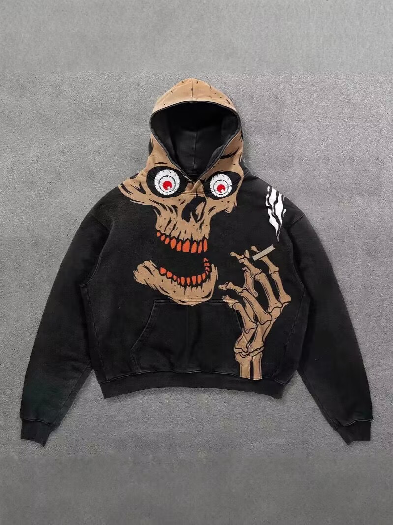 Mens Designer Hoodies Y2K black skull pattern 3D-printed pattern trendy Fashion Autumn Hip-Hop Style Streetwear pullover hoodie