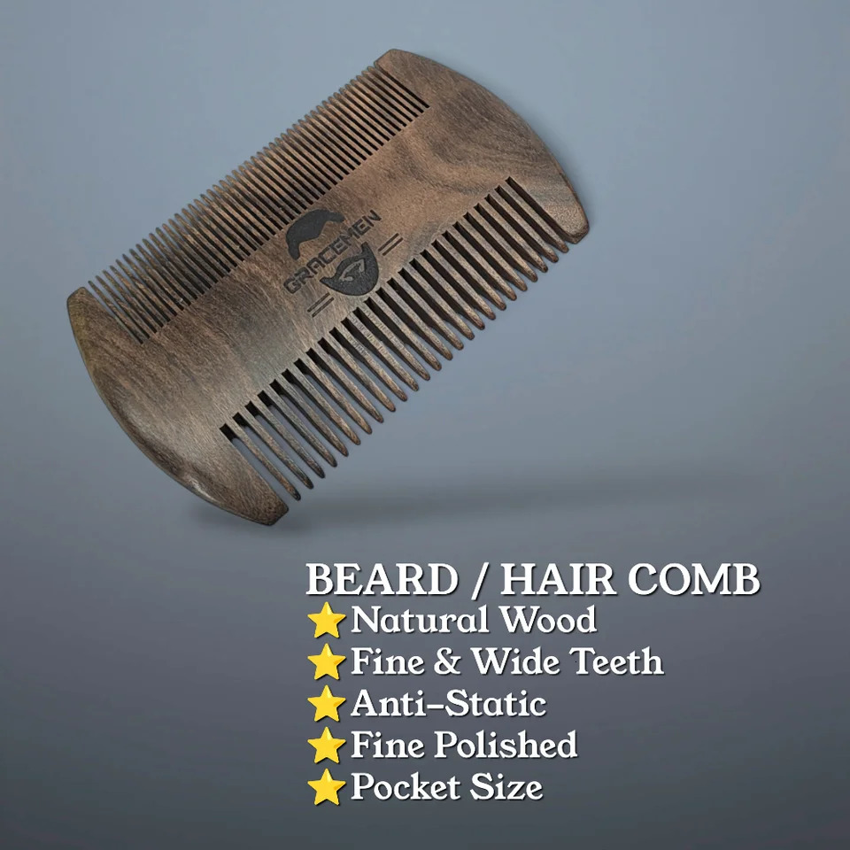 Gracemen Beard Kit - Retro Beard Brush Dark Wooden Comb Stainless Steel Scissors Gift Grooming Set for Men With Storage Bag 250613