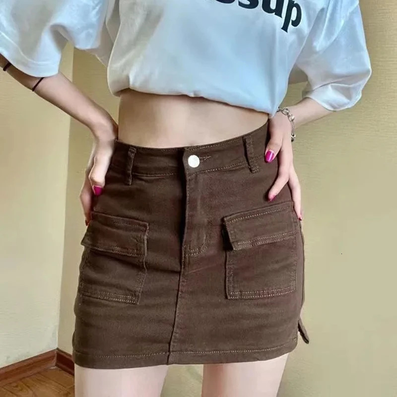 Xpqbb Summer Denim Short Skirt for Women Sexy Slim High Wiast Wrap Hip Mini Skirts Woman Korean Chic Pockets Shorts Jeans Skirt 250619