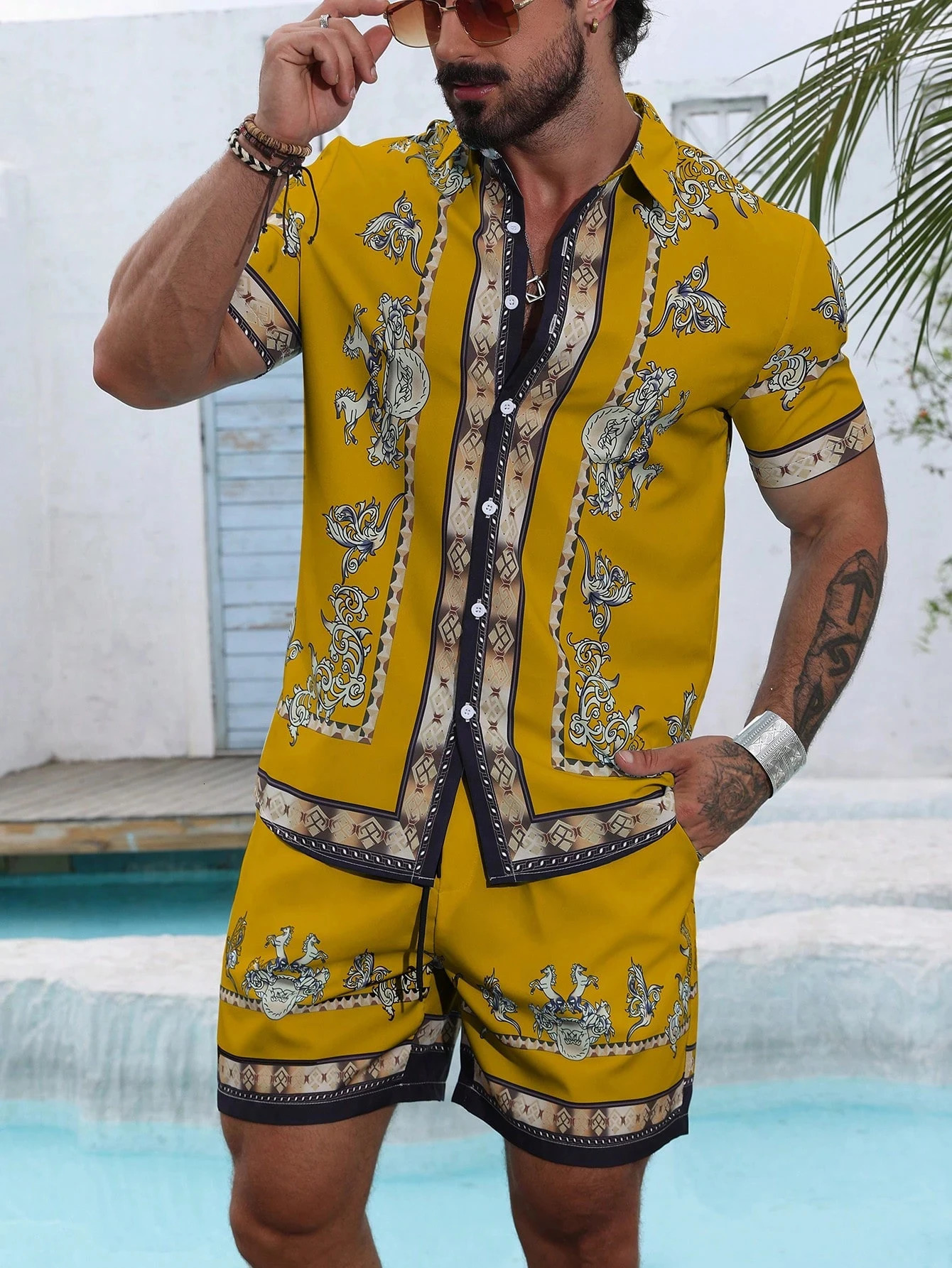 Striped shirt set Mens Short-sleeved Shirt Summer Short-sleeved Shirt Beach Shorts Mens Suit Street Casual y2k Shorts Leisure 250618