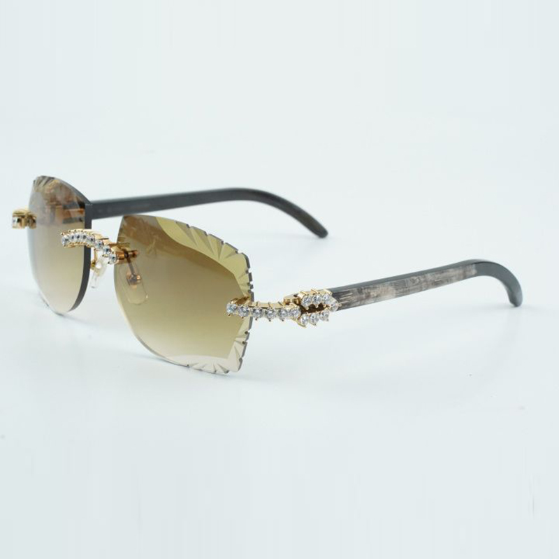 5.0 mm diamond sunglasses 3524014-A natural black textured buffalo horn legs large carved lens size 58-18-140 mm