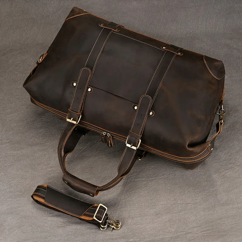 High Fashion Leather Travel Bag for Men Male Duffle Bag Large Capacity Weekender Bag 50cm Luggage Bag Business Carry on Handbag