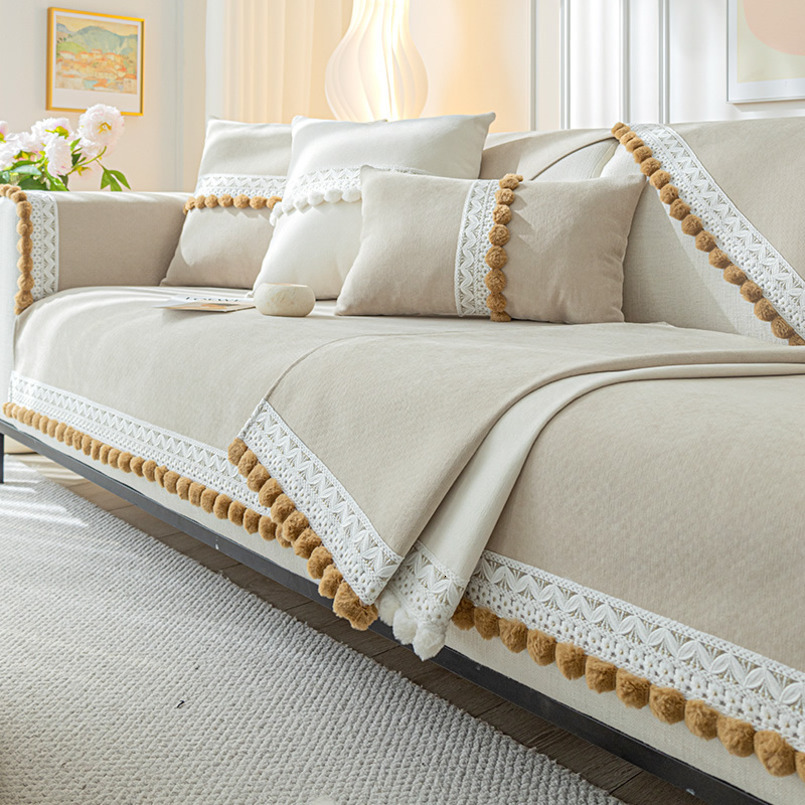 Nordic Light Luxury Chenille Cushion All-Season Breathable Sofa Seat Fabric Backrest Cover Non-Slip Slipcover