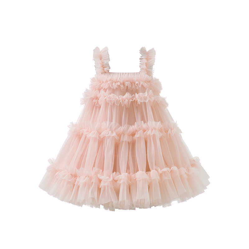 First birthday party baby dress summer princess one year baby girl dress solid color chiffon sleeveless toddler dressT250315