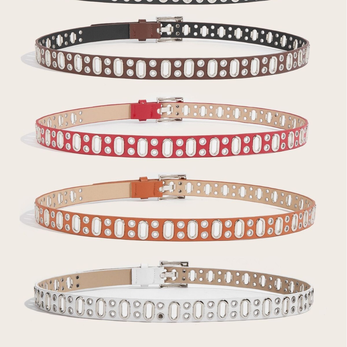 2025 Luxury Designer belts Premium Punk Hip Hop Y2K Unisex Oval Eyelet Stud Trendy Versatile Statement Belt