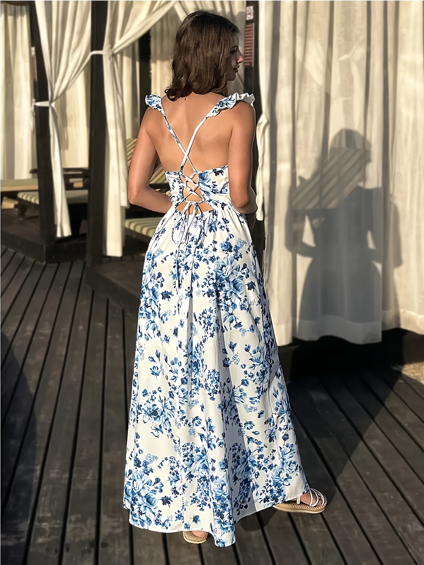 X618Cross-border new hot selling fashion suspender floral dress summer high waist casual printed long skirt