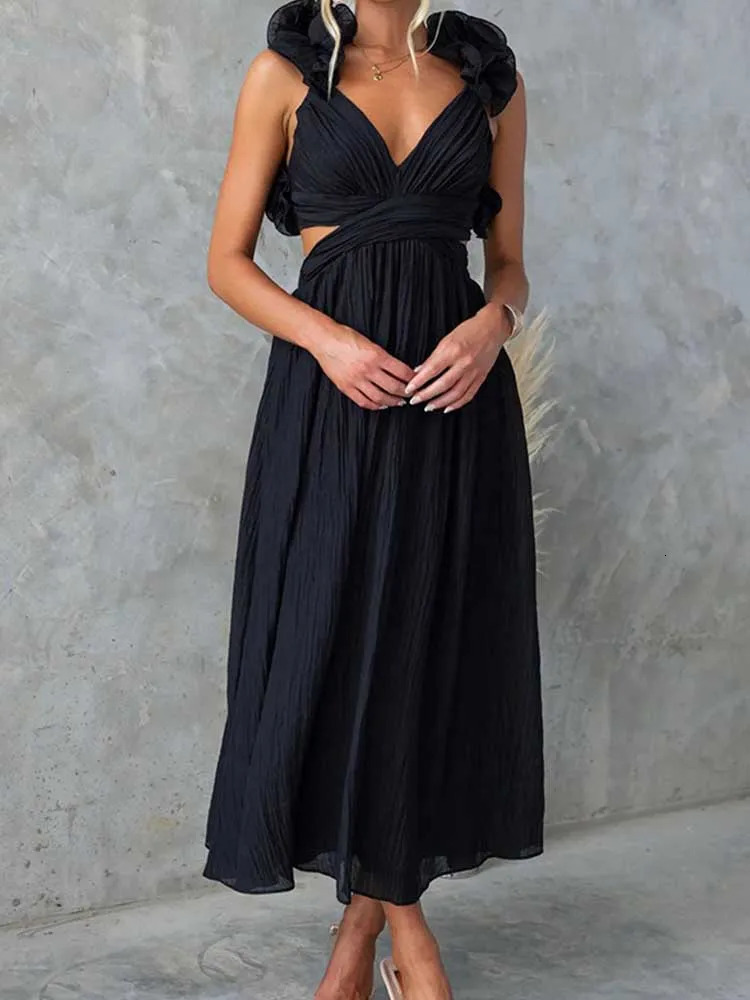 Sleeveless Dresses for Women Elegant Straps Pleated Dress Backless Summer Cotton Linen Dresses High Waist Wholesale Drop 250618