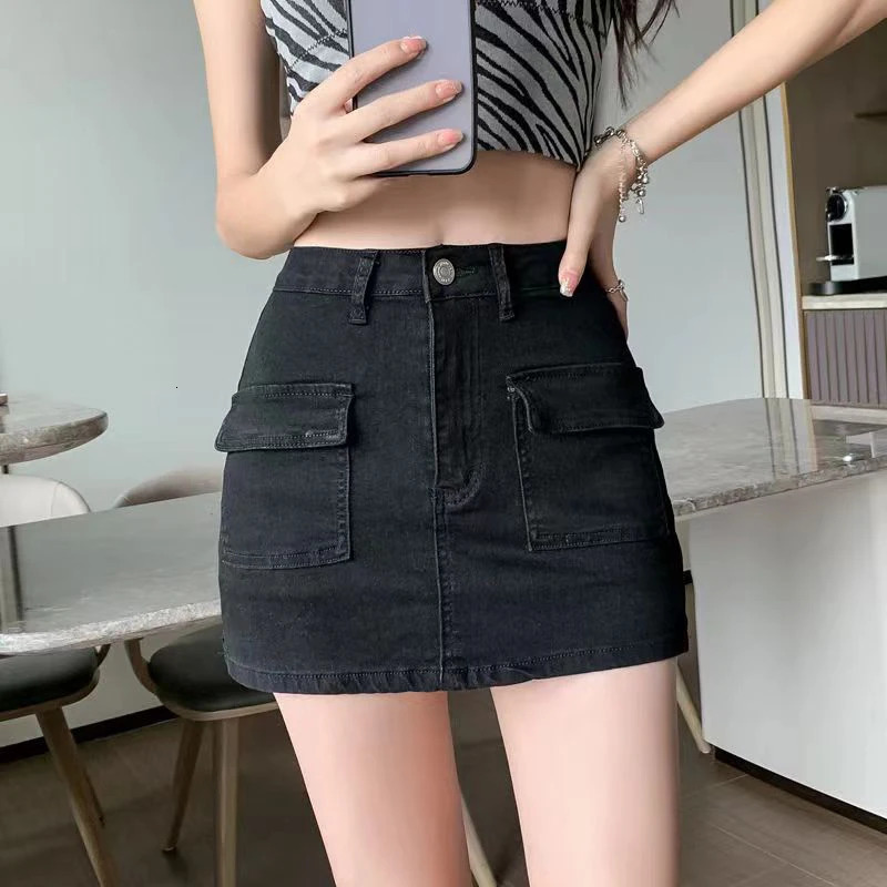 Xpqbb Summer Denim Short Skirt for Women Sexy Slim High Wiast Wrap Hip Mini Skirts Woman Korean Chic Pockets Shorts Jeans Skirt 250619