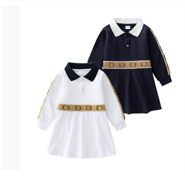Baby Girls Princess Dress Spring Fall Kids Plaid Long Sleeve Dresses Turn-Down Collar Girl Skirts Children Clothes