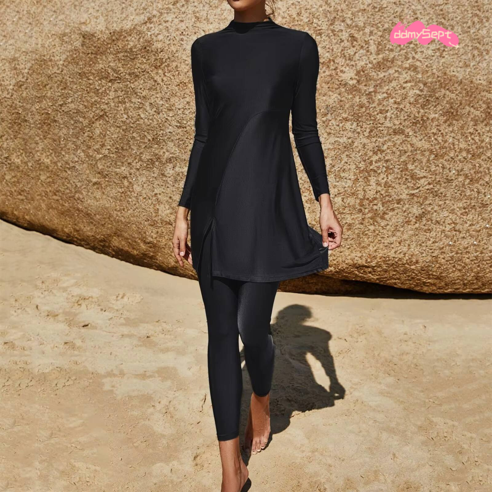 Summer Burkini Muslim Swimwear Female Two Piece Set Swimsuit Solid Sleeve Beach Wear Long Panties Beachwear For Women ddmysept