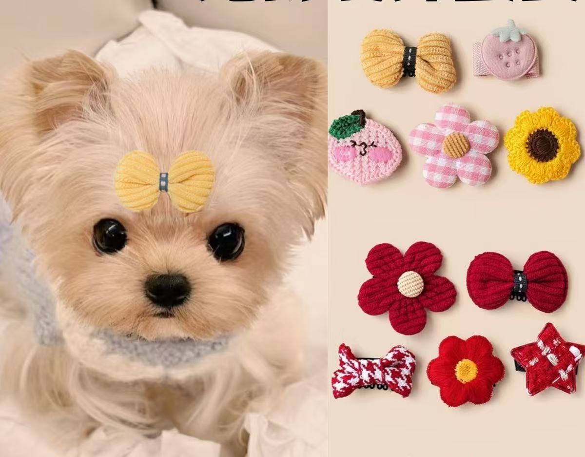 A universal Yorkshire Teddy Maltese headpiece for pet cats and dogs, a broken nose bridge hairpin
