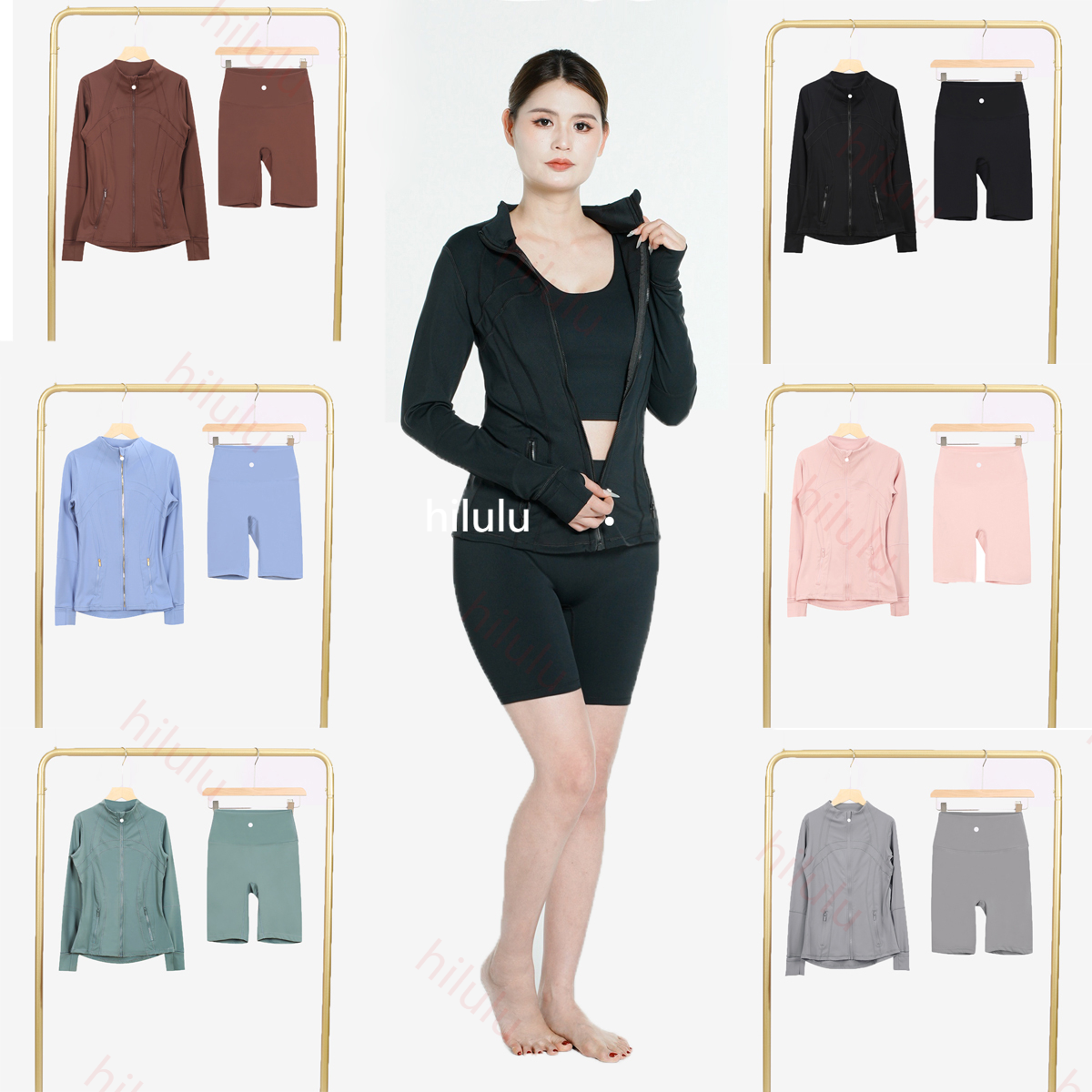 Workout Sets Women Gym set Yoga Shorts Jackets Model High waist Gold zipper 2 Piece set women With pockets Designer Shorts women Exercise & Fitness Wea