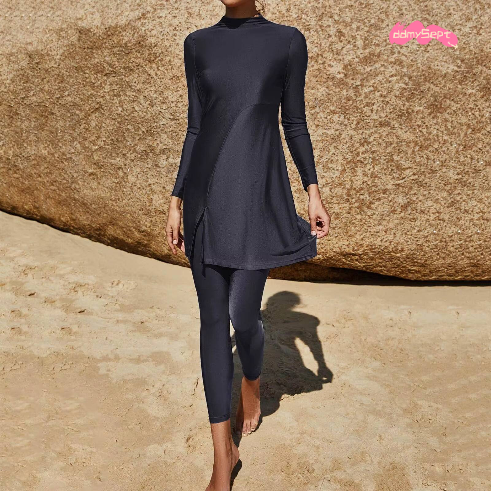 Summer Burkini Muslim Swimwear Female Two Piece Set Swimsuit Solid Sleeve Beach Wear Long Panties Beachwear For Women ddmysept