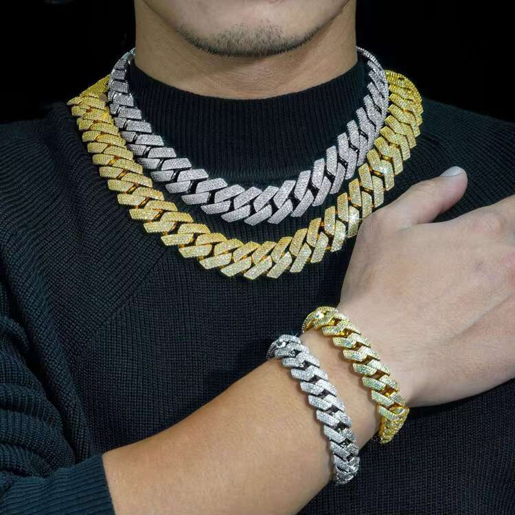 15mm 20mm 18k Gold 925 Sterling Silver Hip Hop Moissanite Diamond Cuban Link Chain Necklace for Men