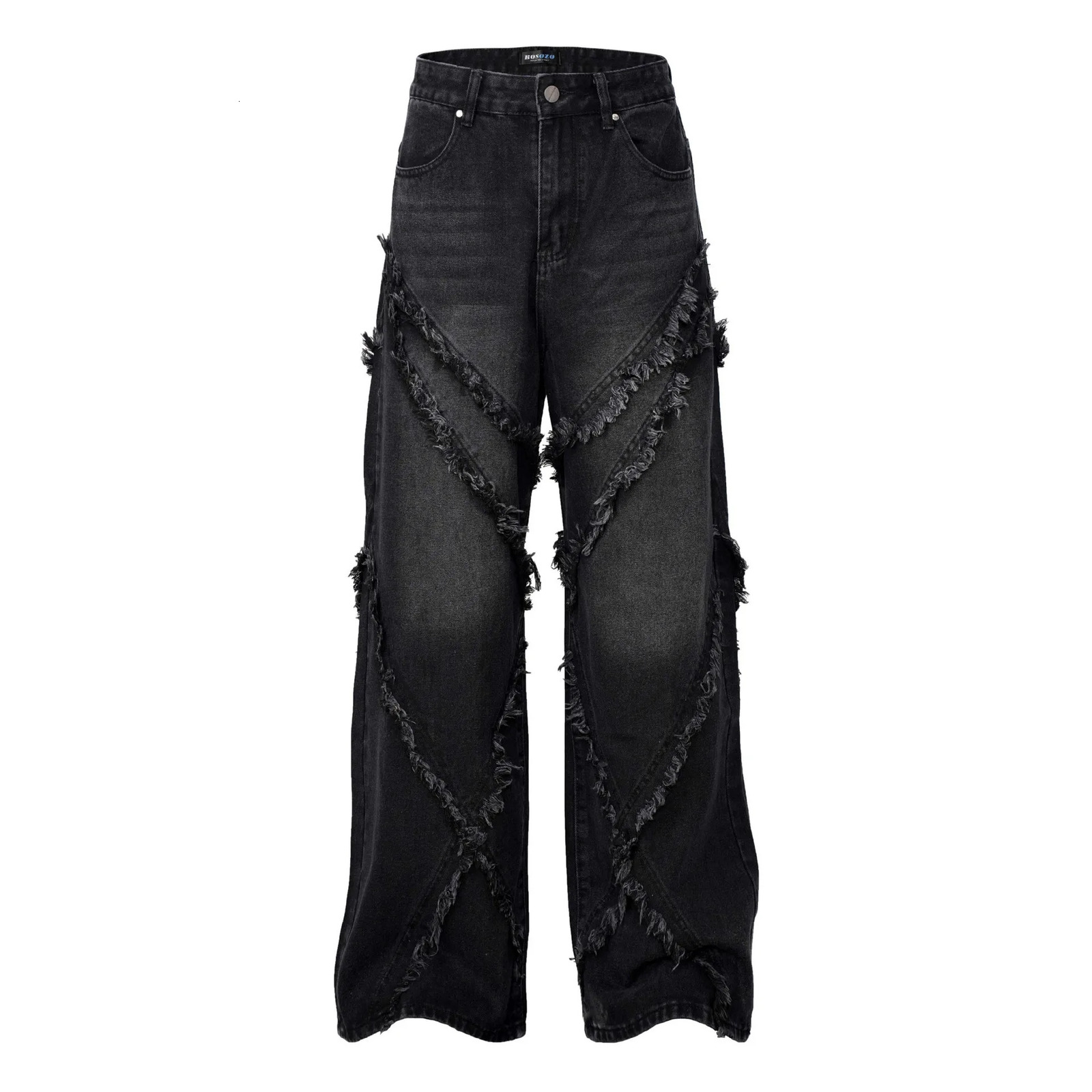 High Street American Washed Old Splicing Cat Whisker Jeans Mens and Womens Same Trendy Loose Wide Leg Straight Pants 250617