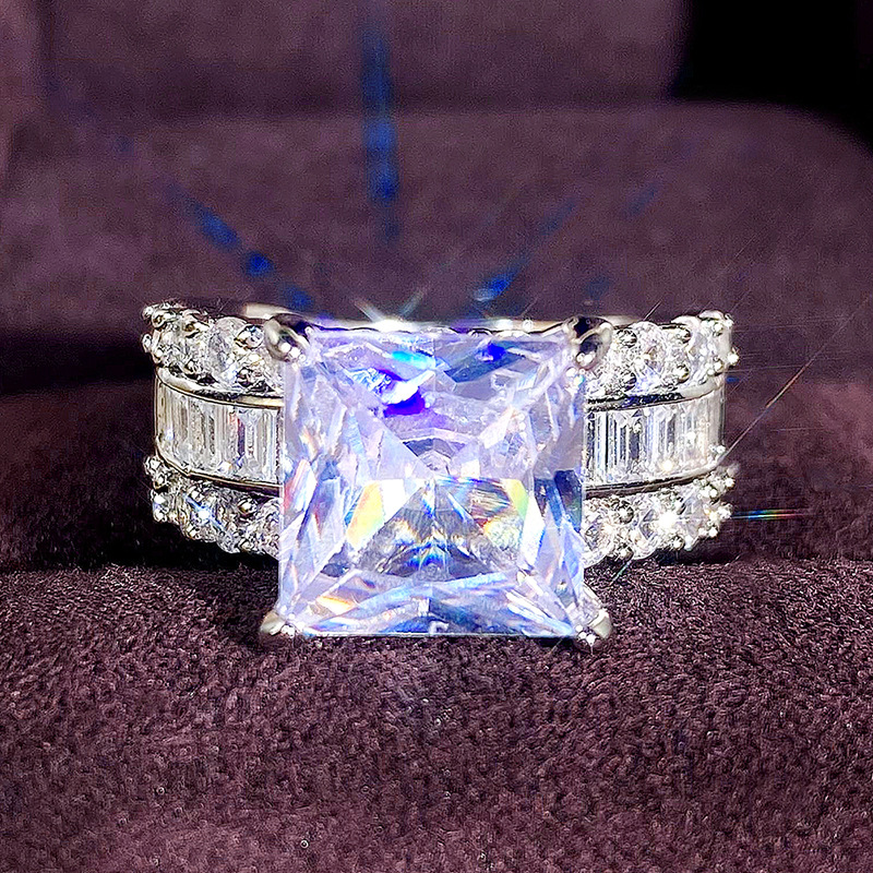Bright Wedding Rings Luxury Jewelry 925 Sterling Silver Fill Large Princess White 5A Designer Cubic Zircon CZ Diamond Elegant Party Women Bride Ring F
