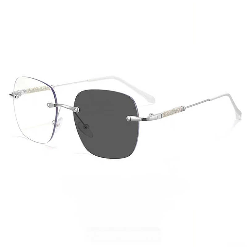 Rimless Photochromic Sunglasses for Women Men Lightweight Frameless UV Protection Eyewear