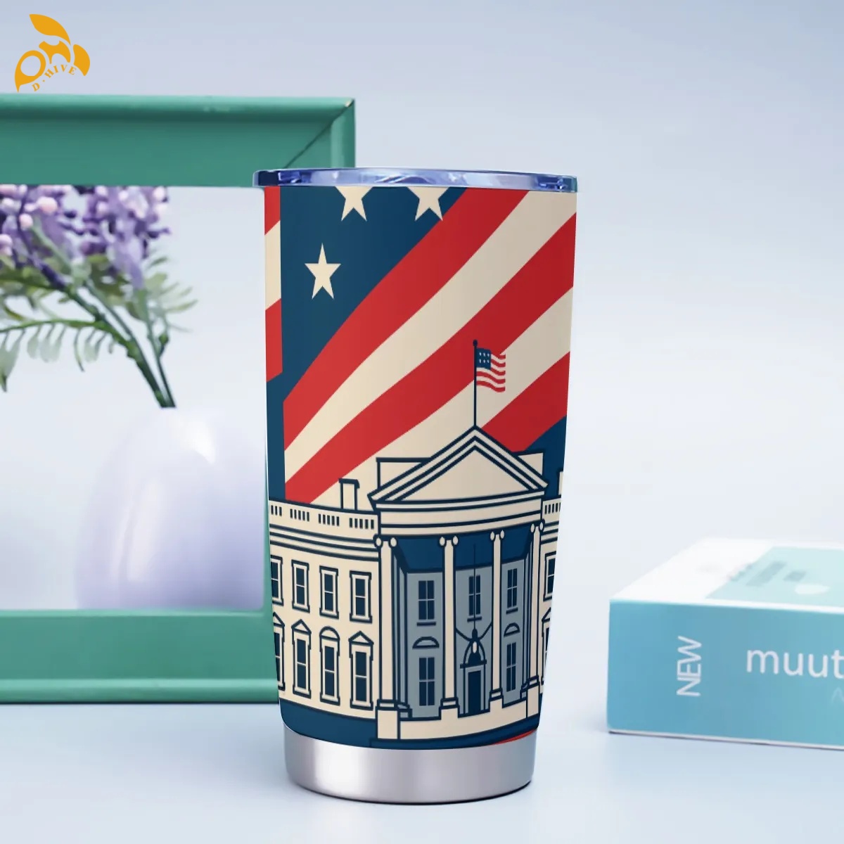free shipping of customized 20OZ travel mug with sliding cover with exquisite patterns from US