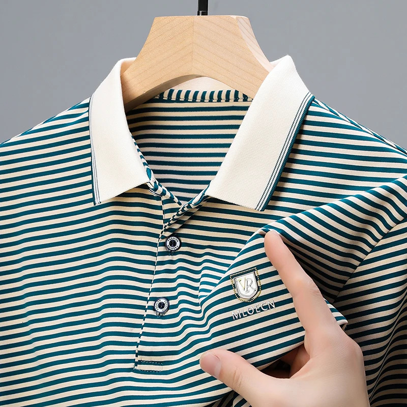 Quality breathable cotton short sleeve mens POLO shirt 2024 summer fashionable shiny diamond inlaid n top soft Tshirt 250610A