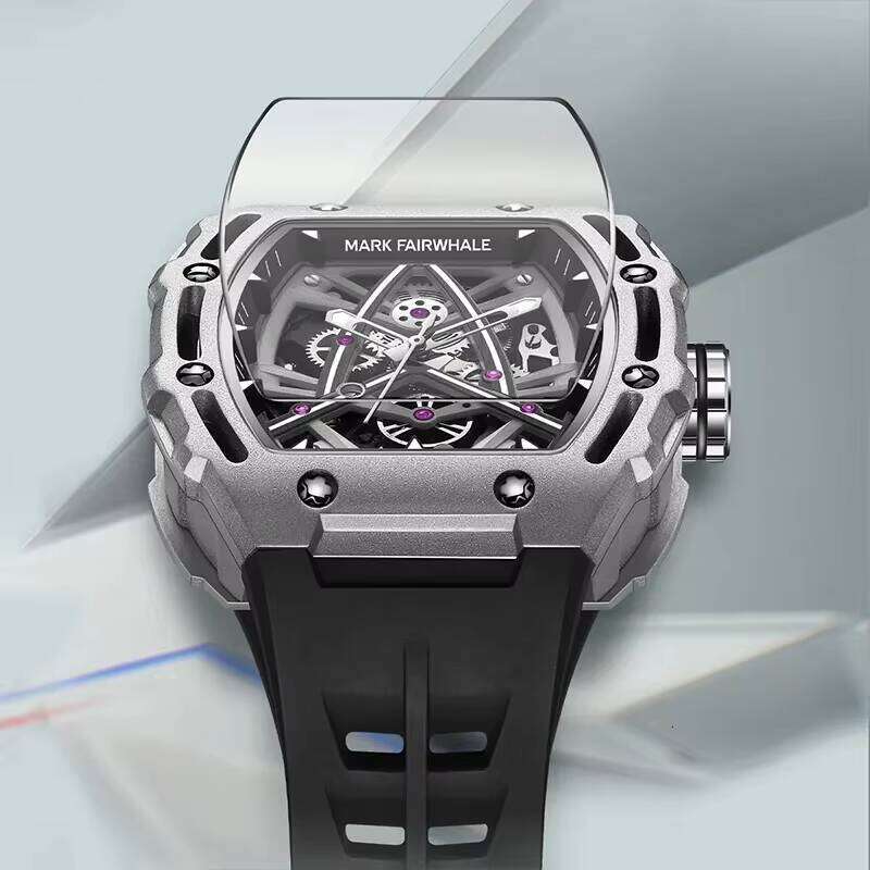 DHgargets Mark Fairwhale 6650 FW-6650 Sports Silicone Strap Mechanical Wristwatch Automatic Tonneau Watch Men Fashion Skeleton Watches