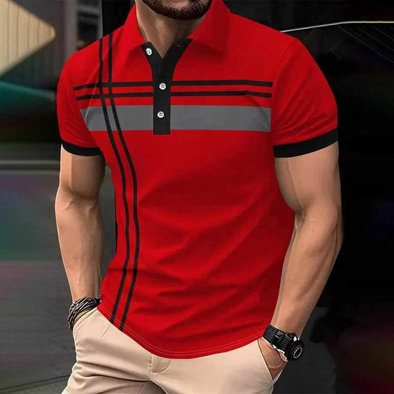 Men Clothes Summer Short Sleeve Spell Color Lapel Polo Shirt Men Slim Fit 3D Digital Print 100% Plyester Breathable Polo 250619