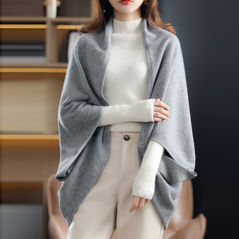 K1069 Early autumn 100% pure wool knitted scarf for women, shawl, outerwear, dual-purpose cape, cardigan, sunscreen, skirt and jacket