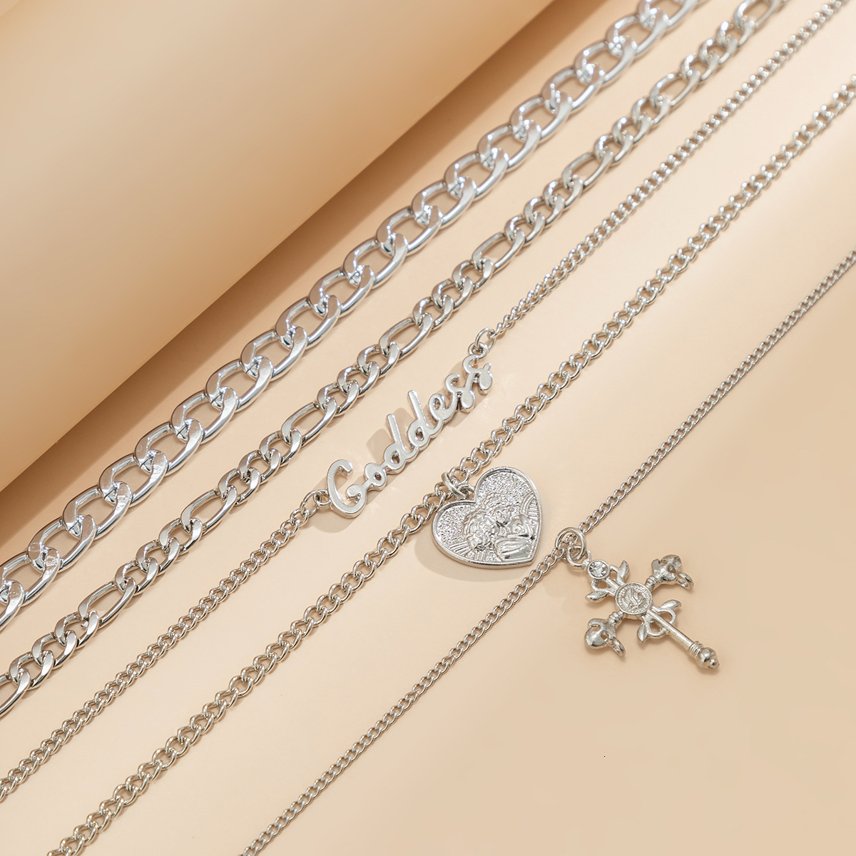 2025 Luxury Premium Multilayer Relief Cross Figure Hip Hop Personality Letter Chain Trendy Statement Jewelry Decoration Silver fashion jewelry necklac