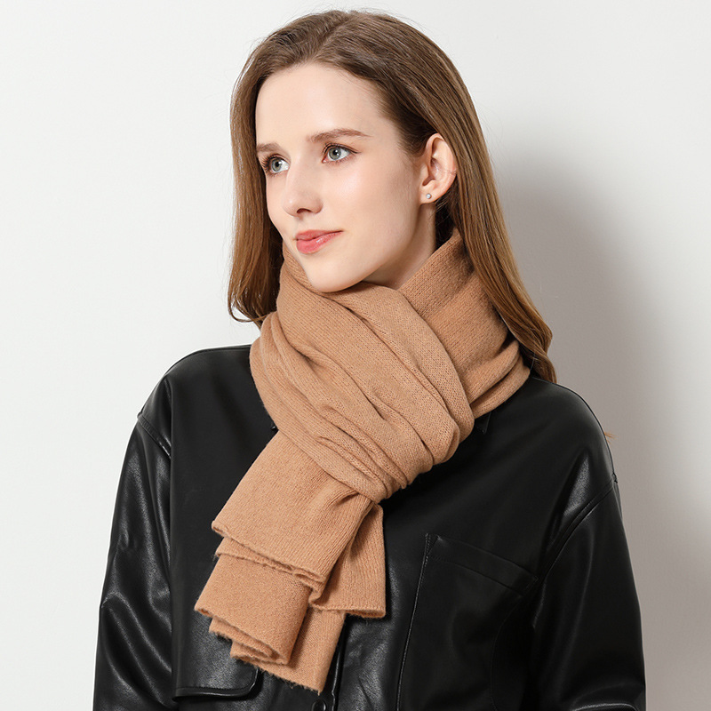 K1073 High-end 100% pure wool scarf for women in winter, widened and thickened, all-match solid color large shawl, warm neck scarf