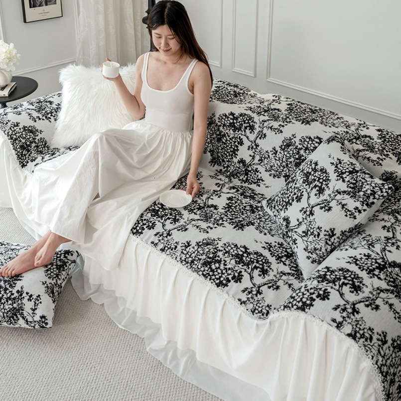 New Chenille Jacquard Black and White Bayberry Tree Sofa Cover Non-Slip Seat Cushion