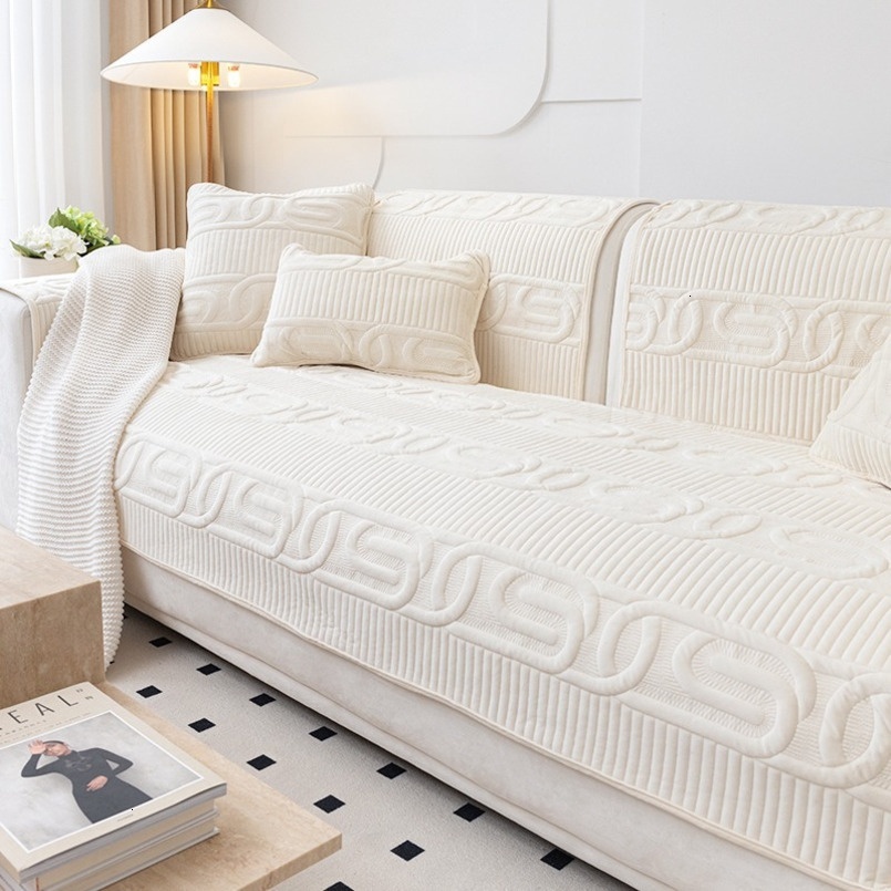 Thick Short Plush Fabric Non-Slip Modern New White Light Luxury Seat Cushion Anti-Cat Scratch Sofa Cover
