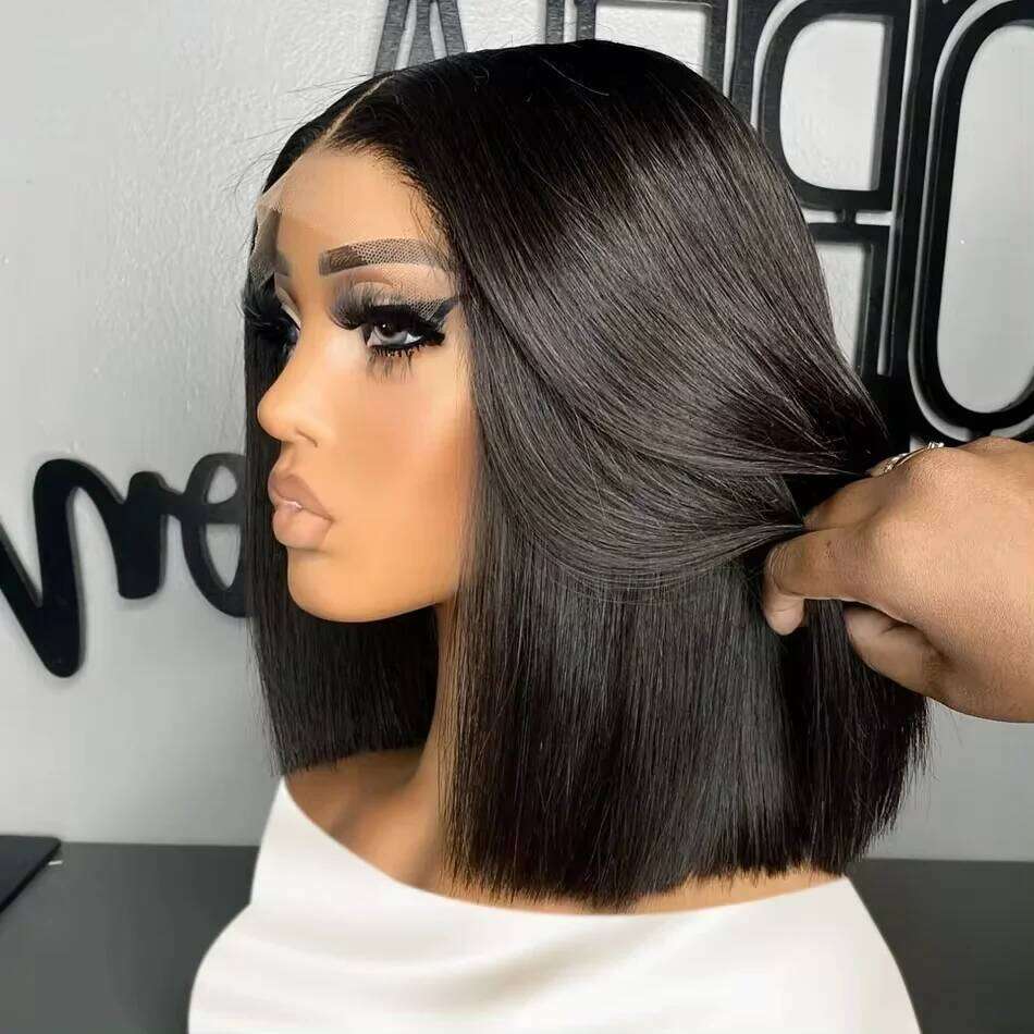 200% Density Short Human Hair Vieamese Bone Straight Bob Wig Preplucked 13x4 Lace Front Wear And Go Glueless Wigs