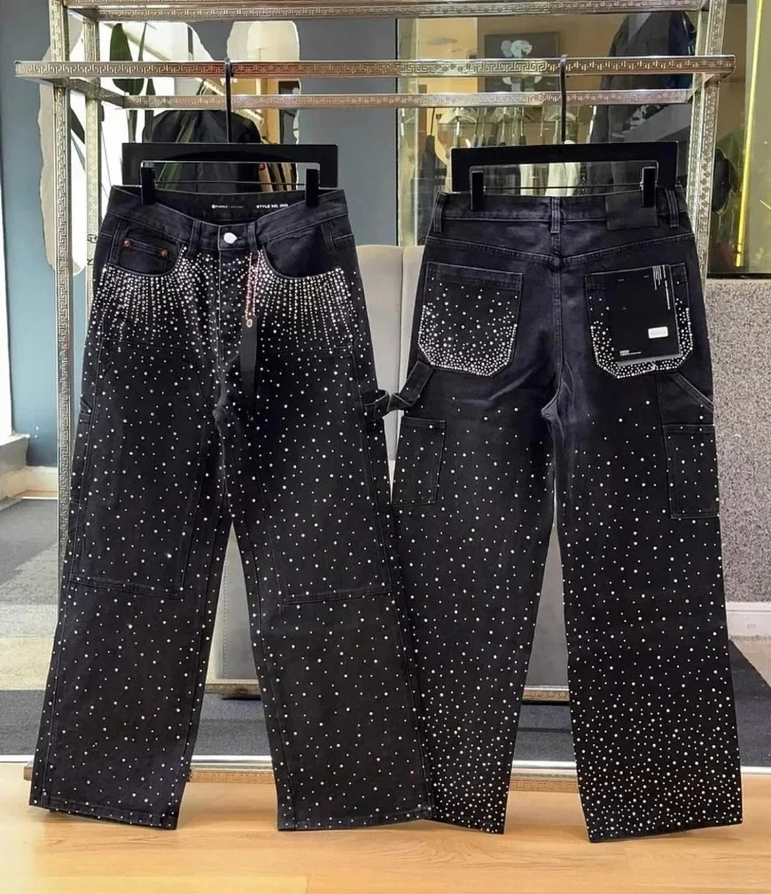 Vintage Full Diamond Sequined Shiny Jeans Y2K Clothes Mens Womens Harajuku Hip Hop Retro Baggy Jeans Low Waist Wide Leg Trousers 250617