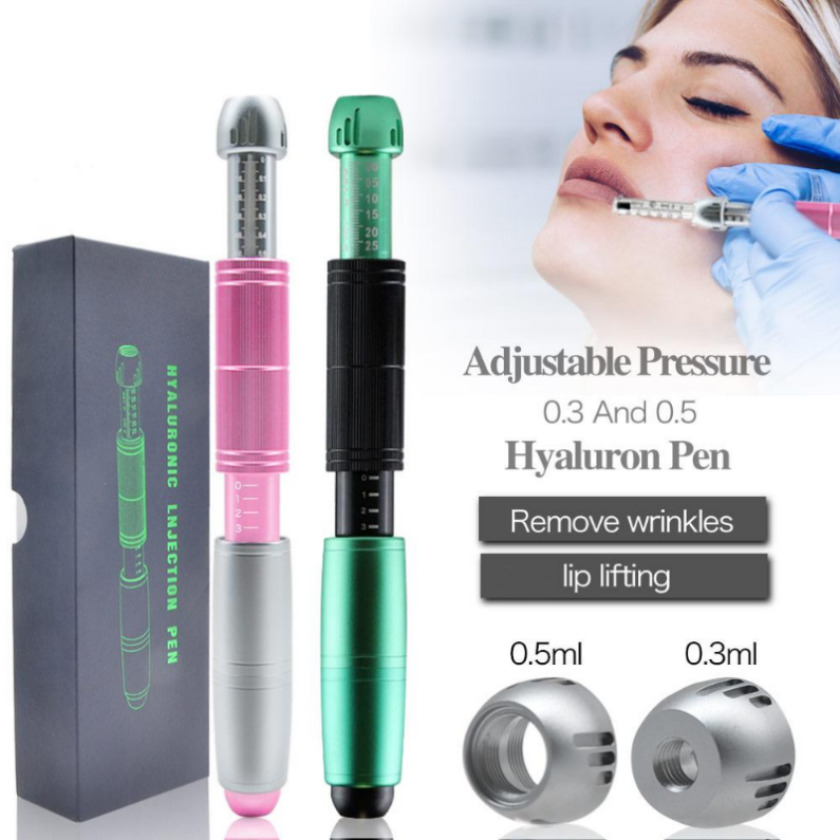3 Level Adjust Pressure Gun Hyaluron Pen with two Heads for Anti Wrinkle Lip Pumps Neele Free Meso Ampoule Noozle244
