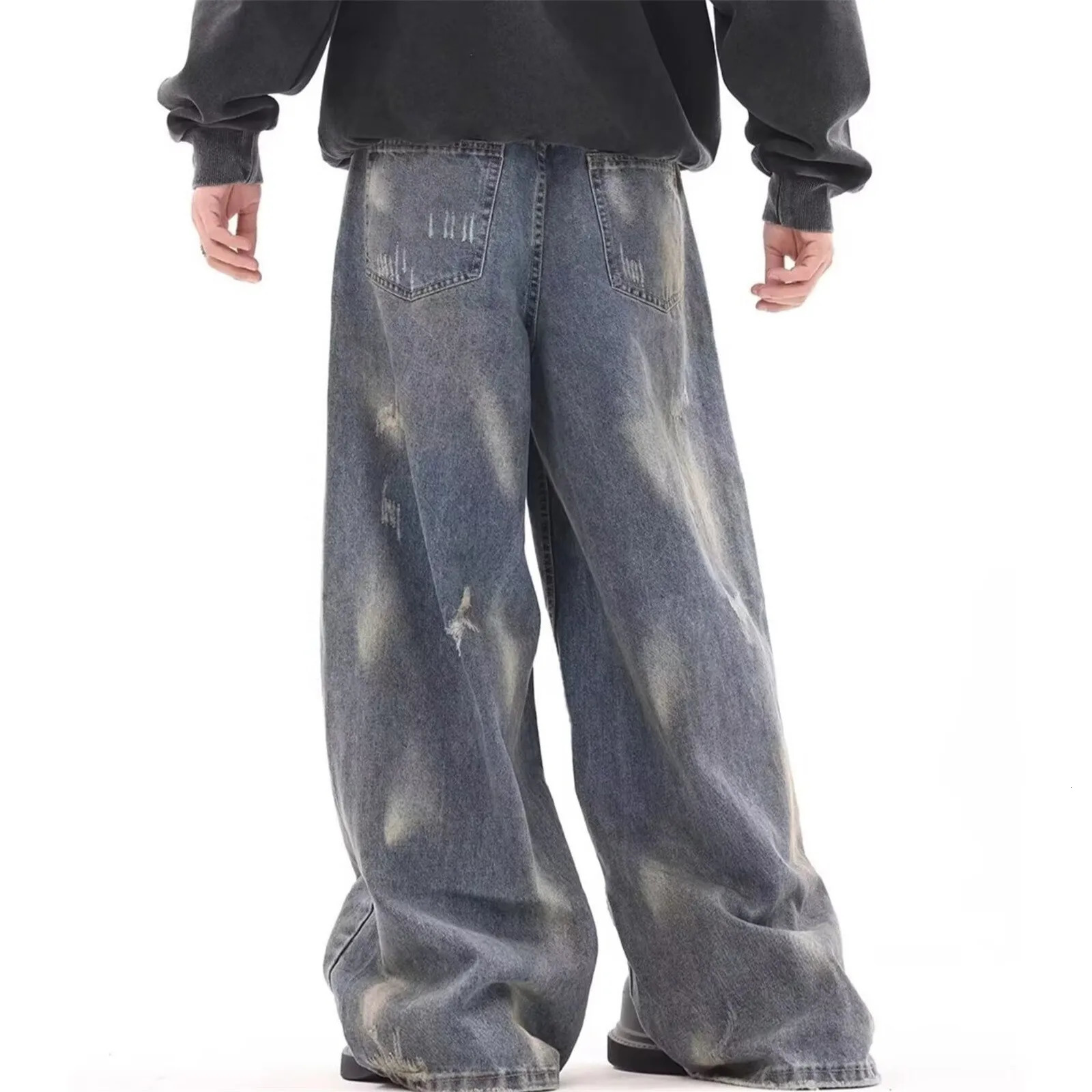 2025 Vintage Wash Male Jeans Stylish Harajuku Baggy Y2k Fashion Mens Pants High Street Regular Solid Color Straight Leg Pants 250617