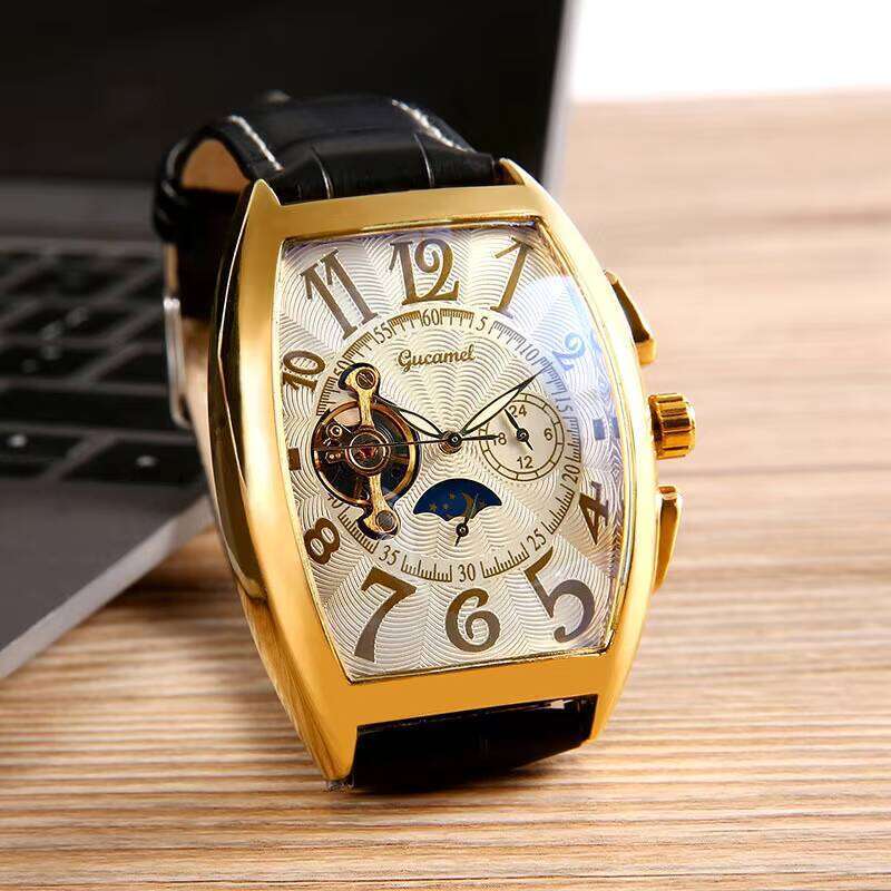 DHgadgets Men's Round Alloy Automatic Mechanical Watch with Glass Dial Window Buckle Business Style Crossover