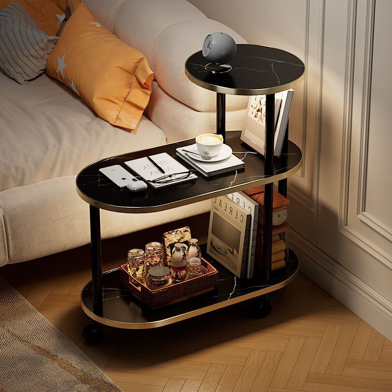 B6196 Small solid wood bedside table with lamp and movable sofa coffee table for small apartment