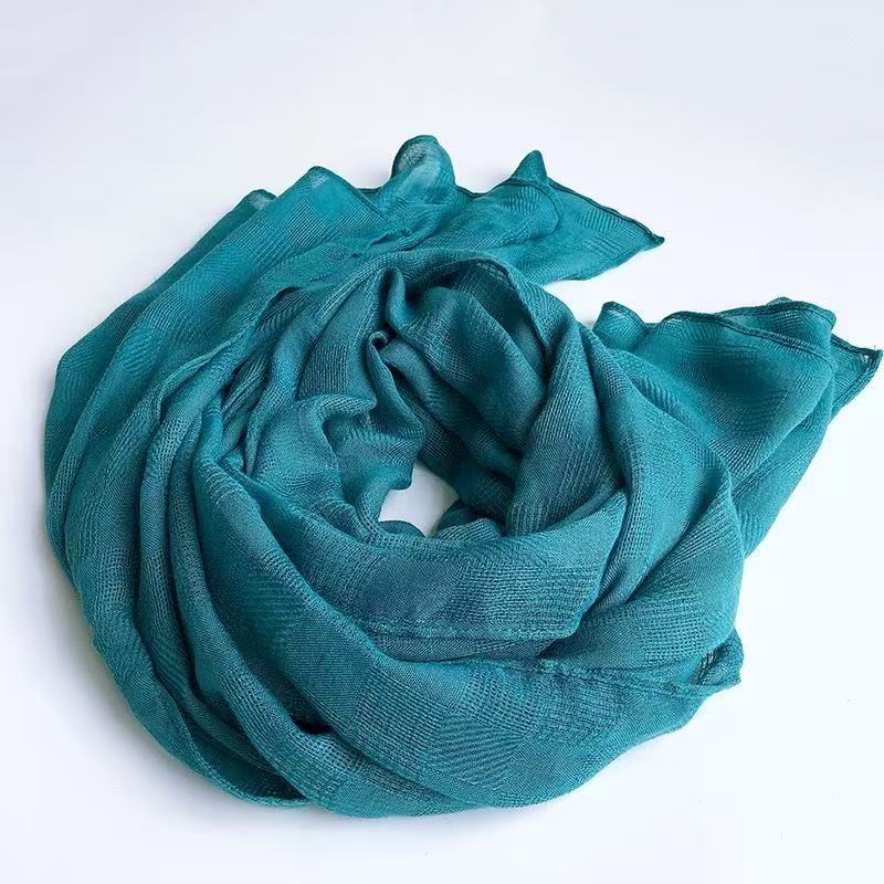 T1012 scarf cotton and linen hollow solid color versatile shawl thin spring and summer slender neck scarf female literary