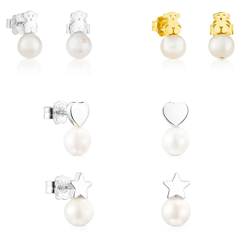 Luxury Spain tous bear designer earrings S925 sterling silver elegant pearl earring girls womens lovely sweet bears animal love heart star ear rings jewelry