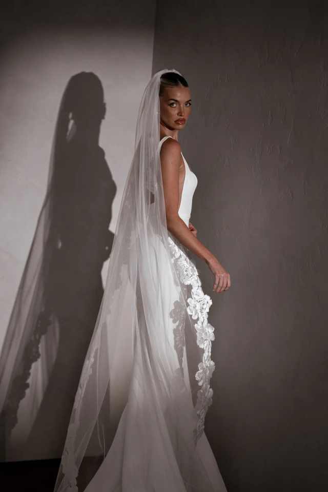Gorgeous Wedding Veil Lace Appliques Long Cathedral Length One Layer Tulle Custom Made Bridal Veils Accessories Customized