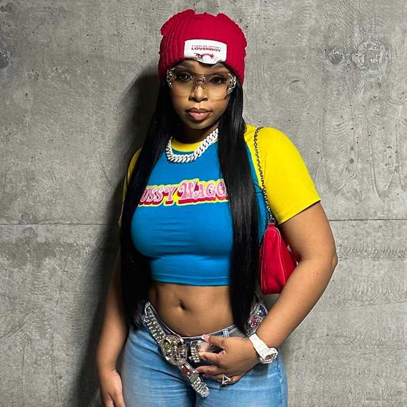 CUTENOVA Letter Printed Color Clashing Round Neck Pullover Spice Girls Short Halter Short Sleeve T-Shirt Tops For Y2K Girls Wear M250611