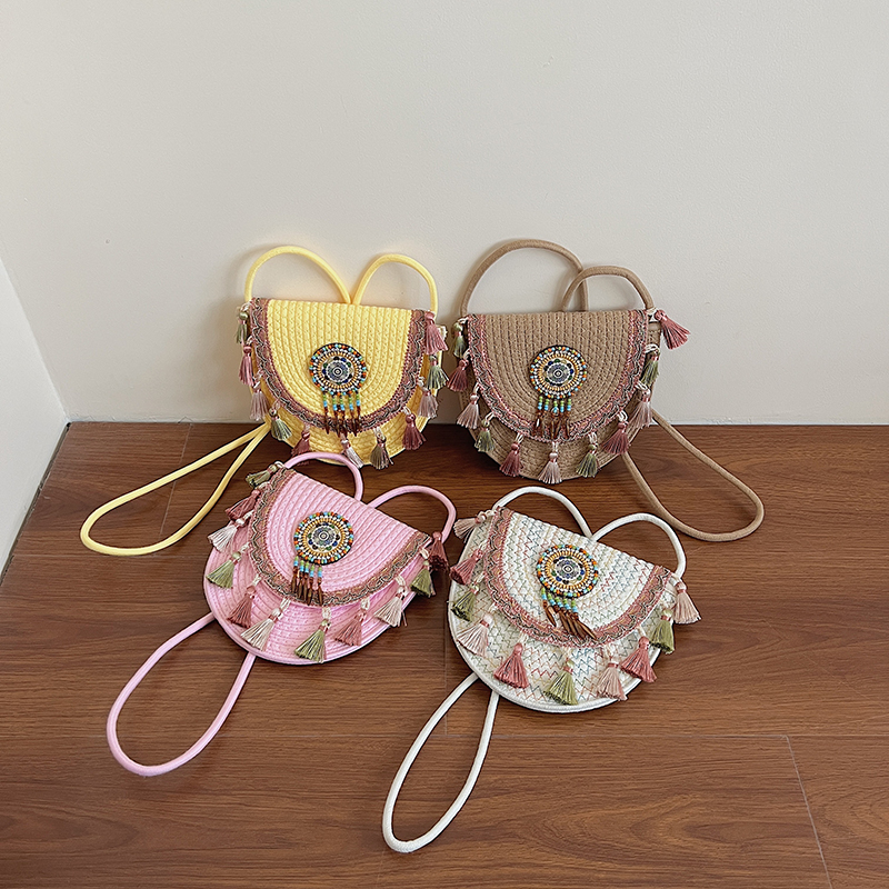 New ethnic style woven for seaside vacation, one shoulder crossbody phone bag