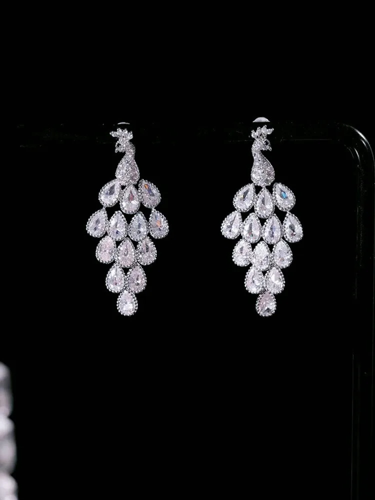 Fashion Shiny Zirconia Peacock Drop Long Hanging Earrings for Women Charm Holiday Beach Earrings Wedding Party Jewelry Gifts250616