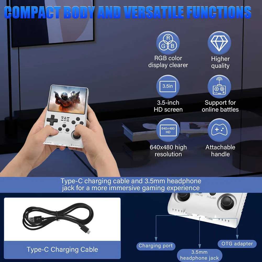0S Pro Handheld Retro Gaming Console 3.5-Inch Sn Open Source Pocket Game Player Built-in 15000+Games w/ 256GB TF CardXJ250619