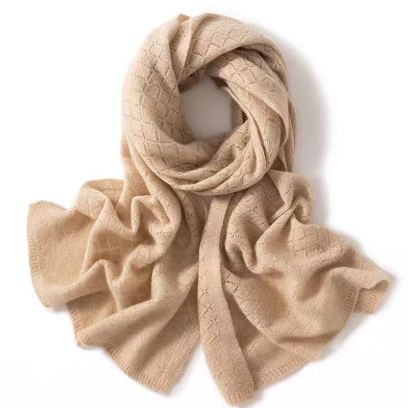 T1009 autumn and winter cashmere scarf solid color knitted hollow neck shawl versatile dual-purpose new style warm